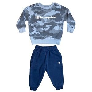 Champion Boys Faded Gray Camo Sweater and Plain Navy Blue Joggers Size 2T
